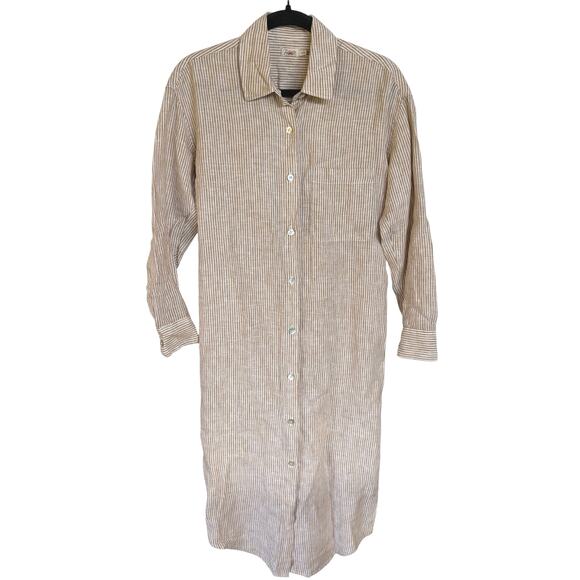 Faherty Striped Linen Beach Maxi Shirt Dress Button Down Vacation Oversized XS - Picture 1 of 9